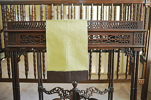 Multicolor Hemstitch Guest Towel. Mellow Green & Fudge border - Click Image to Close